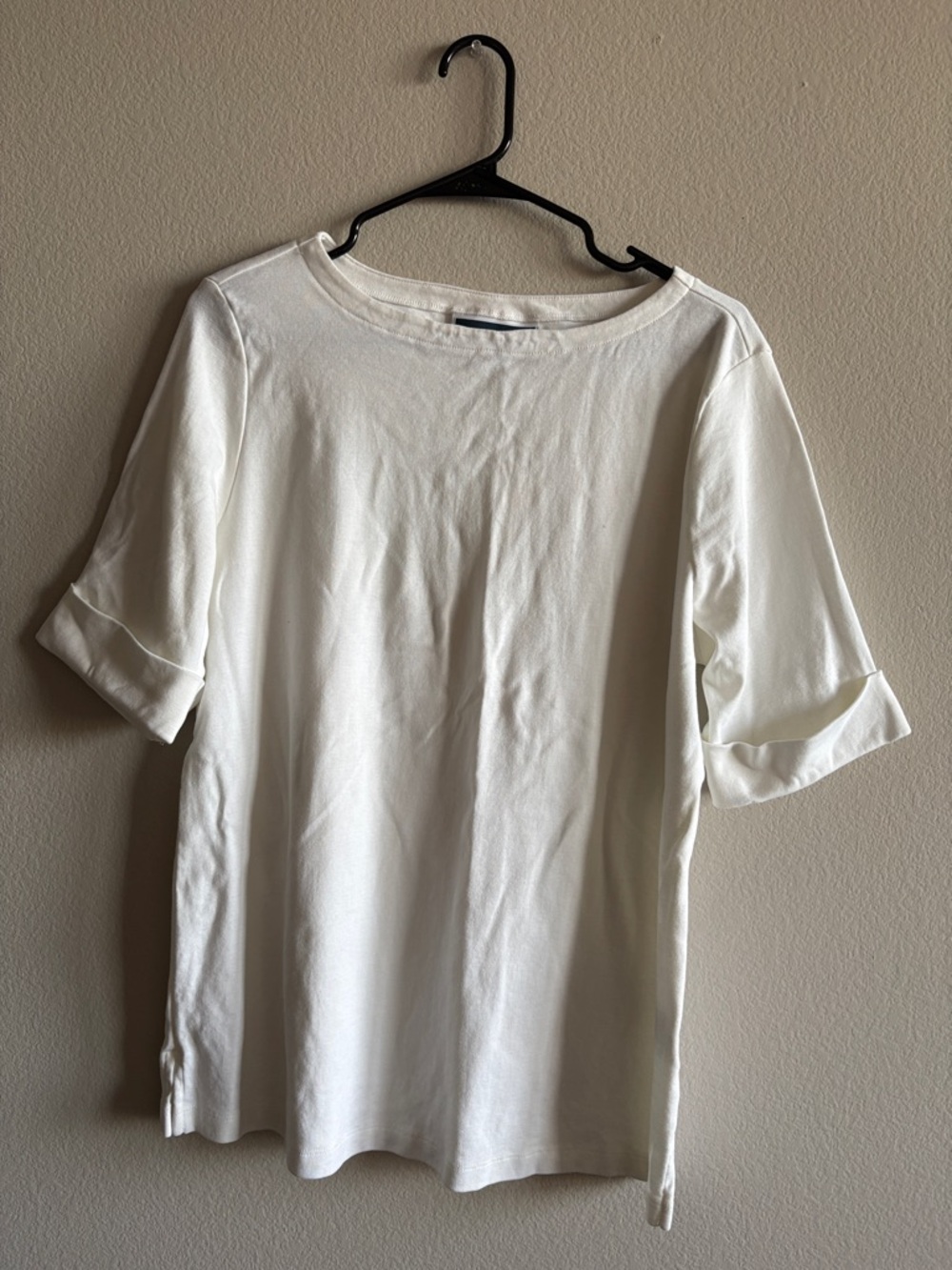 Karen Scott Cuffed Short Sleeve Tunic Top White Cotton Relaxed Fit Size XL